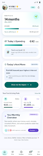 KnotMyDebt App Screen: Debt-Free in 14 Months
